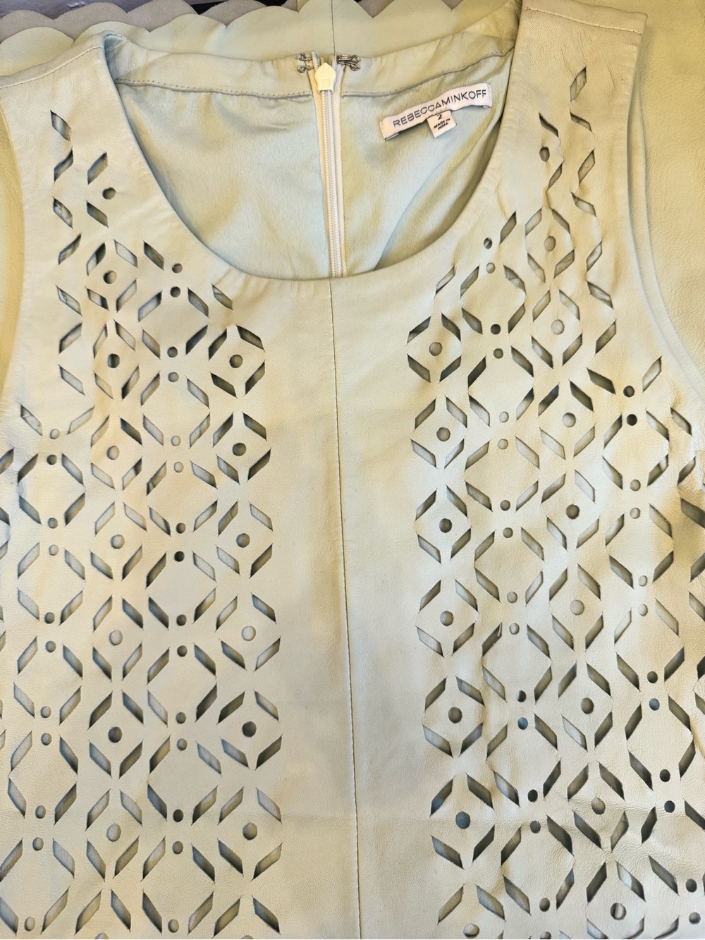 NWOT Never Worn Rebecca Minkoff Mint Green Laser-Cut Lambskin Leather Dress